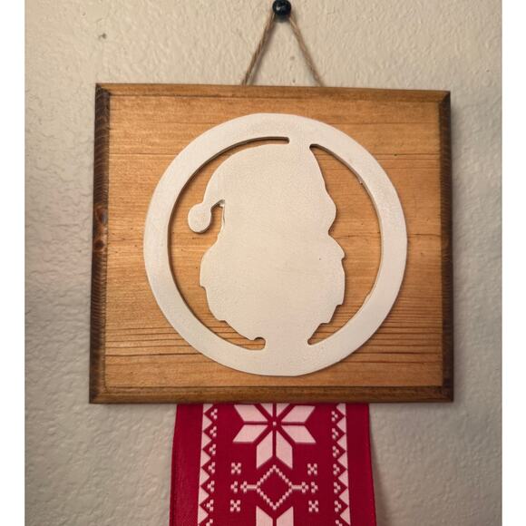 Holiday Merry Mail Card Holder Wooden Topper Santa Claus Snowflake Ribbon - Picture 2 of 5